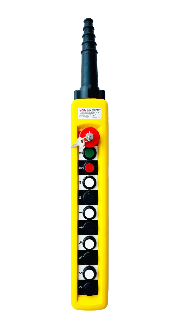 Пульт подвесной кнопочный XAC-A10713Y (10 кнопочный, 1 скорость, кнопки СТОП +СТАРТ + КЛЮЧ) - фото 1 - id-p110894990