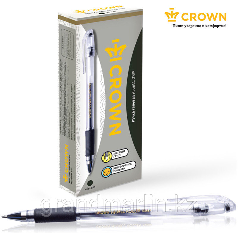 Ручка гелевая Crown "Hi-Jell Grip" черная, 0,5мм, грип - фото 10 - id-p105277003