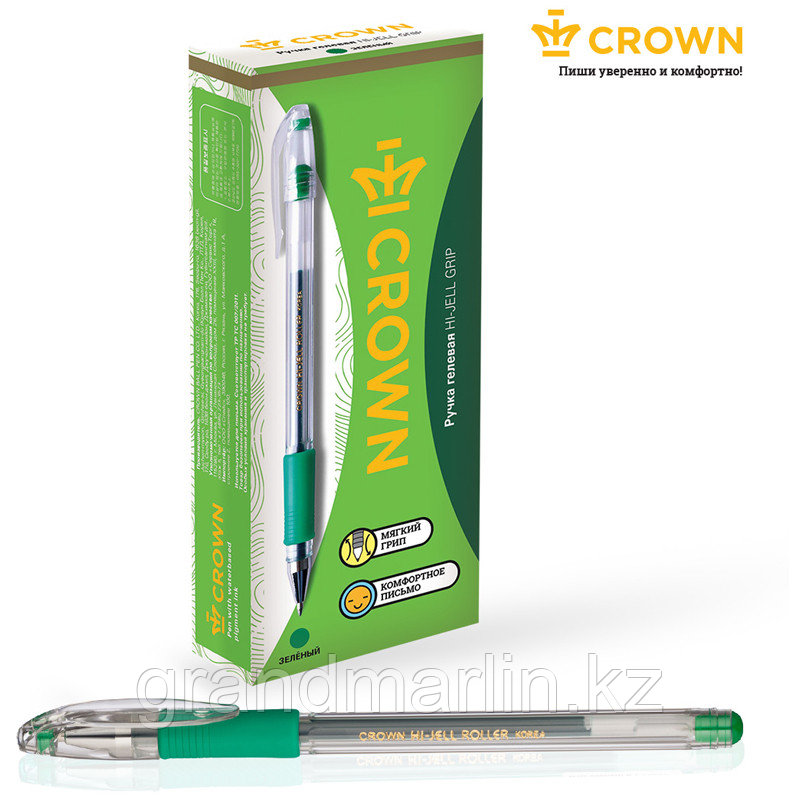 Ручка гелевая Crown "Hi-Jell Grip" 0,5мм, с резиновым упором для пальцев, зеленая - фото 6 - id-p107465058