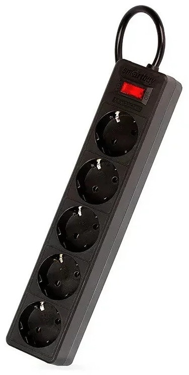 Сетевой фильтр Smartbuy, 16A, 5m, 5 розеток, черный (SBSP-5-50-K)