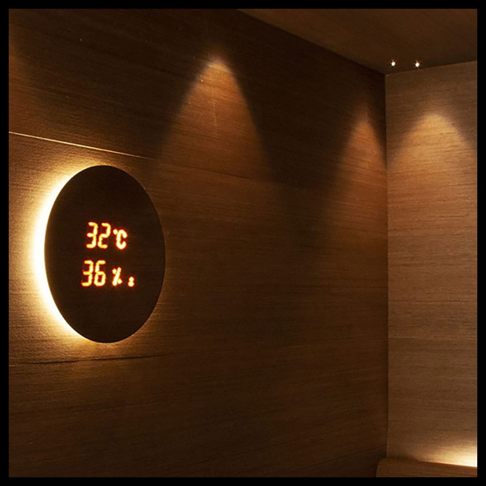 Термометр-гигрометр для финской сауны Cariitti Aspectu с функцией песочных часов (хемлок, круглый, 230 мм)