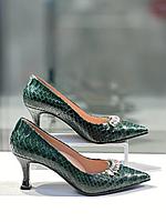 Шикарные женские туфли "Paoletti" натуральная кожа зеленого цвета. Нарядная женская обувь