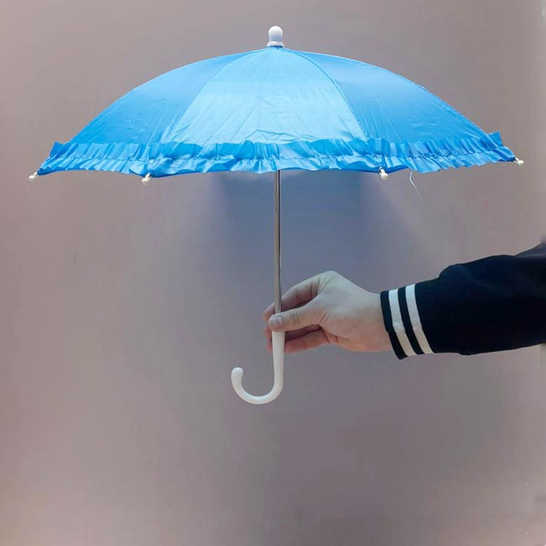 Зонтик для декора маленький 43 см голубой с белой ручкой