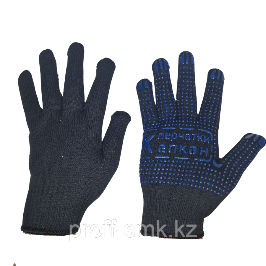 Перчатки Капкан ХБ с ПВХ, черные 5 нитей 7 класс - фото 1 - id-p115339993