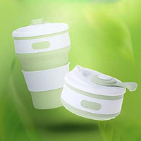 Складной стаканчик с манжетом силиконовый 350 мл. зеленый