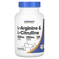 Nutricost, L-аргинин + L-цитруллин, 750 мг, 120 капсул