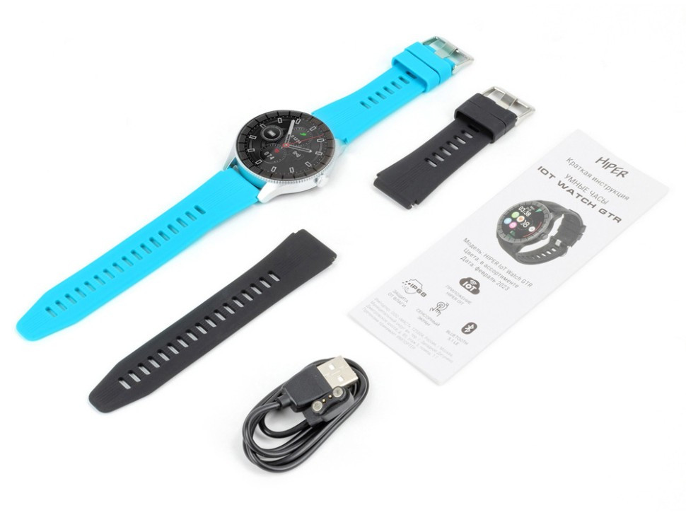 Умные часы HIPER IoT Watch GTR, черный/голубой - фото 6 - id-p115356666