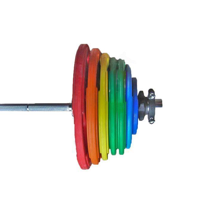 Штанга тренировочная 200 кг в комплекте с обрезиненными цветными дисками Гриф 2200мм, 50мм V-Sport - фото 1 - id-p115358094