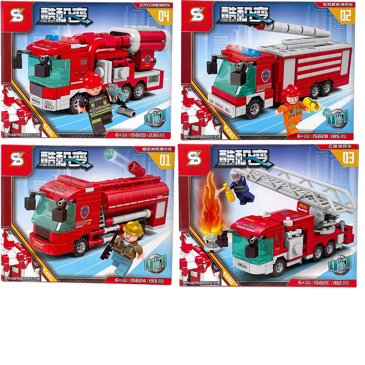 1582 Пожарная техника конструктор (коллекция, 4шт в трансформер) цена за 1шт - фото 4 - id-p115396788