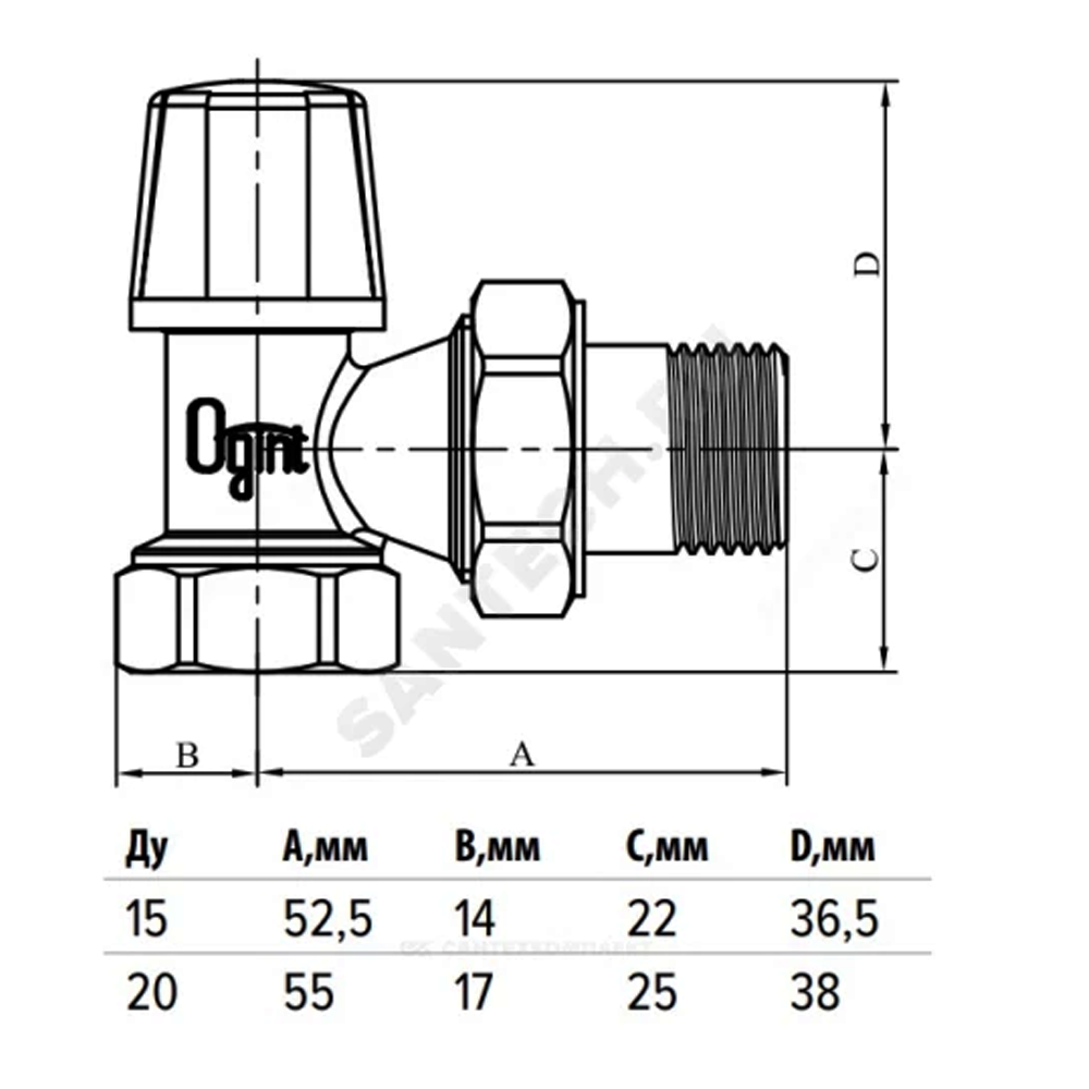 Клапан запорный д/радиатора Ду 15 Ру10 ВР угловой Ogint (160) - фото 2 - id-p115400734
