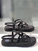 Плетенные женские сандалии черного цвета., фото 4