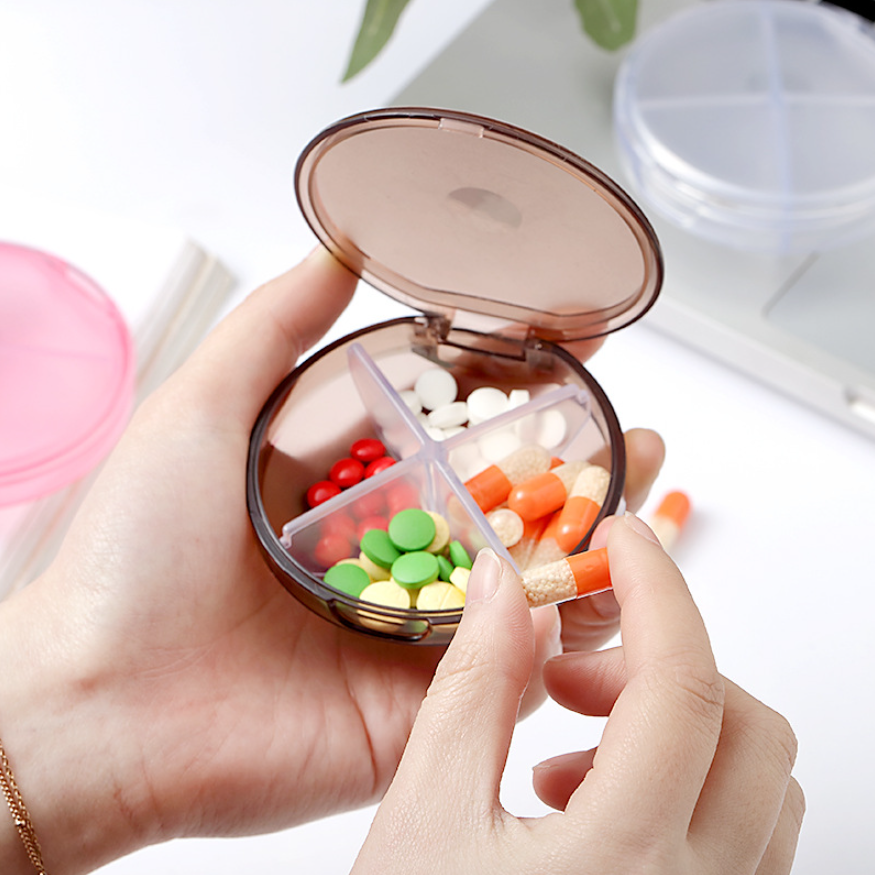 Таблетница 4 ячеек круглая коричневая, фото 1