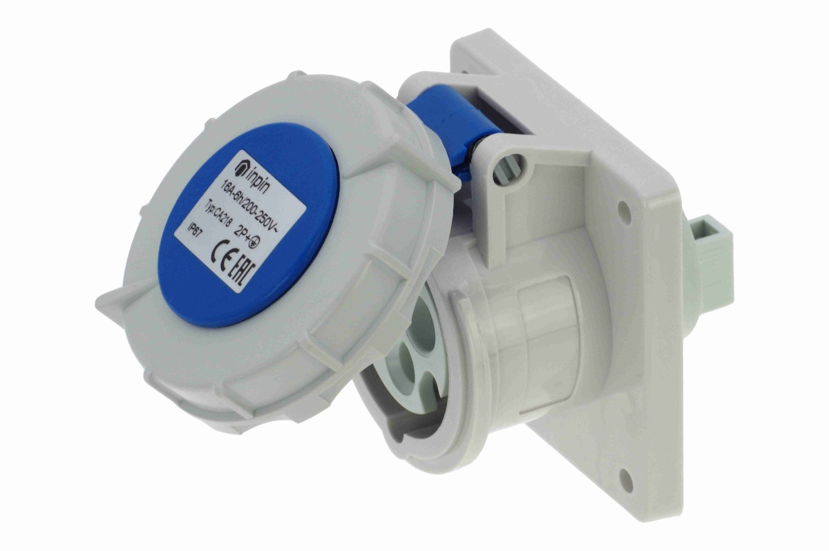 CA218 INPIN Розетка встраиваемая 16A/230V/1P+N+E/IP67 фланец 75x75