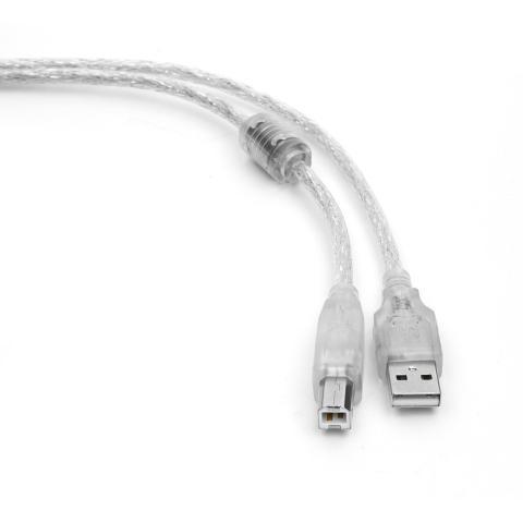 Кабель USB 2.0 Pro Cablexpert CCF-USB2-AMBM-TR-15, AM/BM, 4,5м, экран, феррит.кольцо, прозрачный, па - фото 1 - id-p115431156