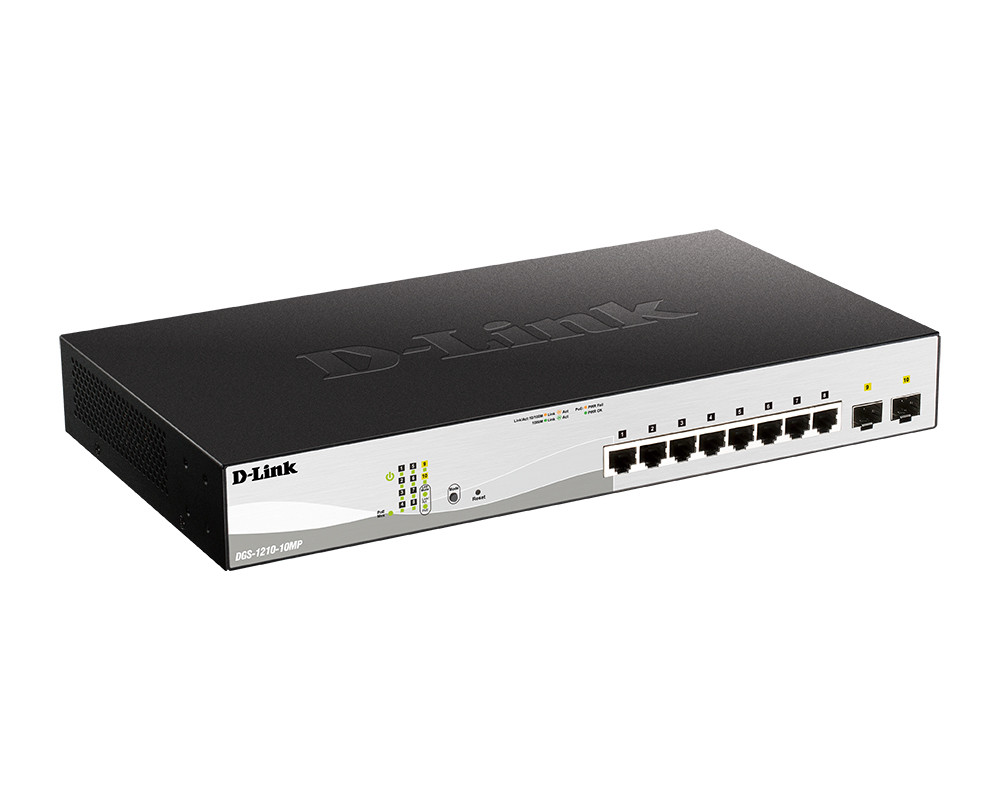 D-link DGS-1210-10MP/F3A Коммутатор настраиваемый L2 WebSmart, 8xPoE 10/100/1000Base-T + 2x1000Base-X SFP - фото 1 - id-p115432644