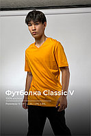 Футболка классическая мужская унисекс Модис с V образным вырезом оранжевый