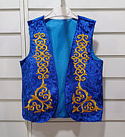 Жилет (размеры 3-8 л) казахский национальный с орнаментами для мальчиков синий