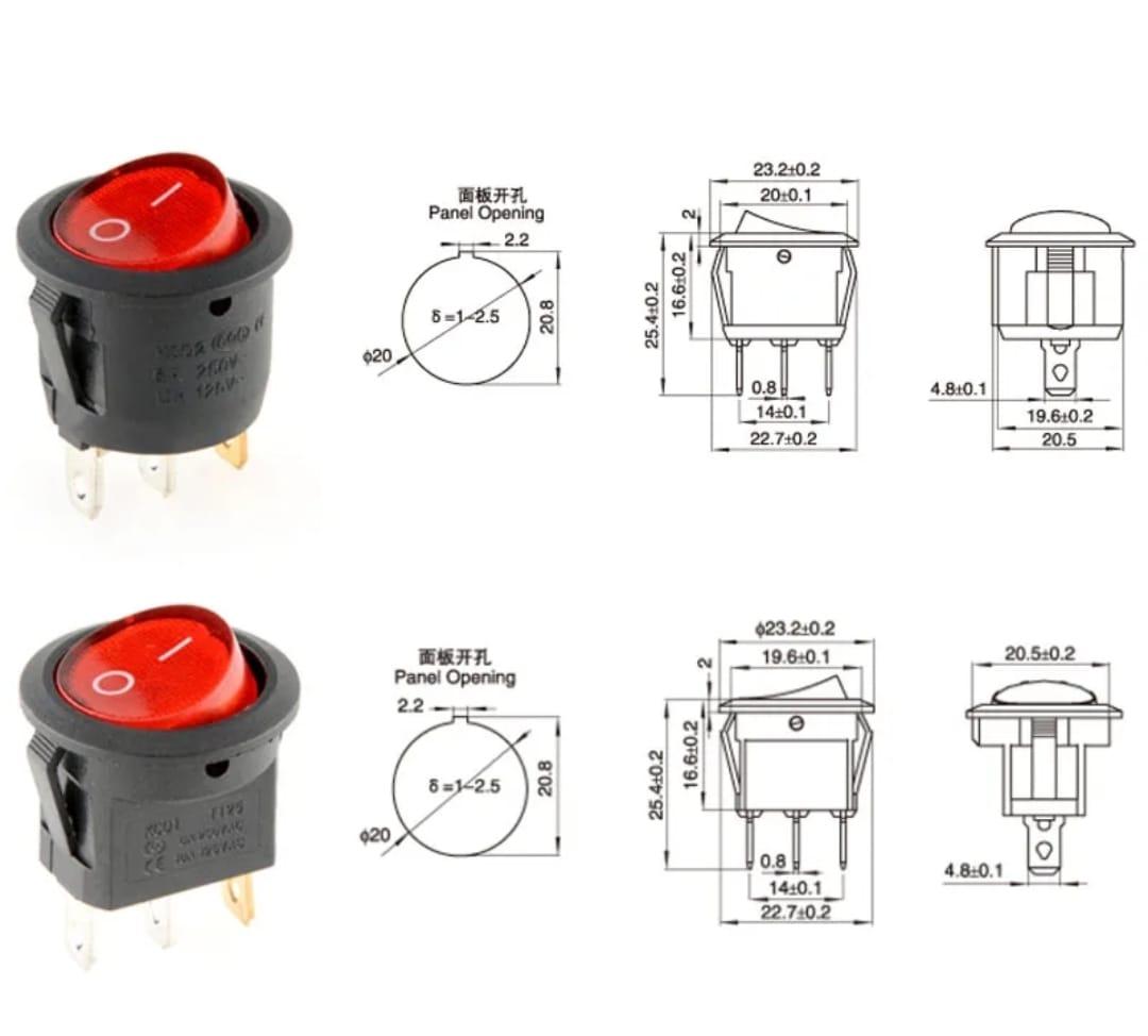 Выключатель 3-х контактный KCD1-2 ON-OFF красная подсветка 6A250V - фото 4 - id-p115439165