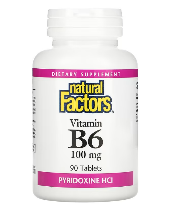 Natural Factors, витамин В6, пиридоксина гидрохлорид, 100 мг, 90 таблеток