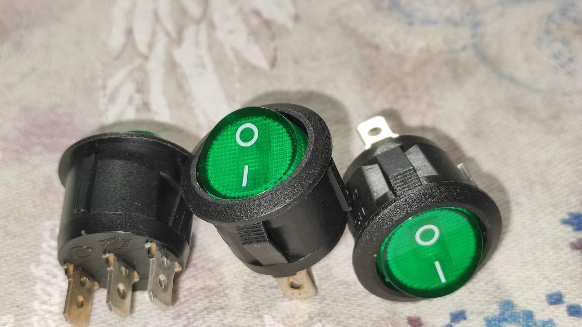 Выключатель 3-х контактный KCD1-2 ON-OFF зеленая подсветка 6A250V - фото 1 - id-p115444092