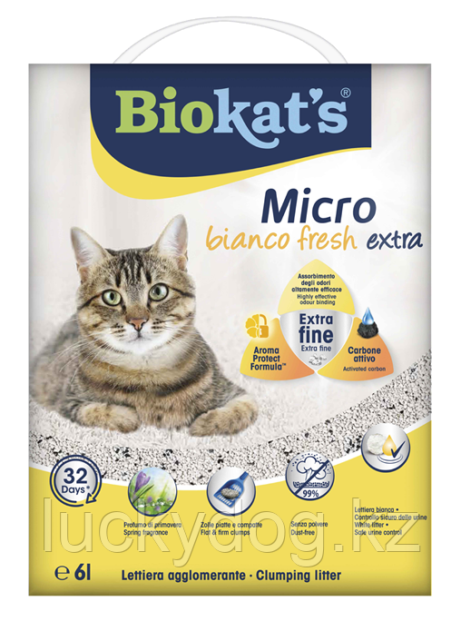 BIOKATS Micro Bianco Fresh Extra Комкующийся наполнитель с активированным углем, 6л - фото 1 - id-p3603545