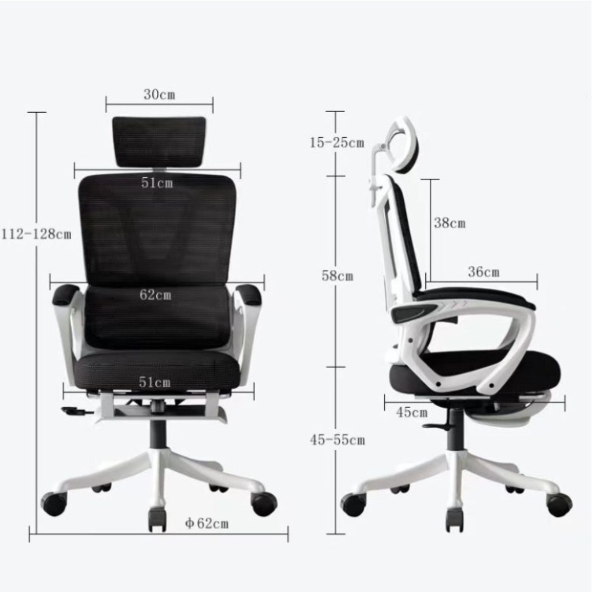 Офисное кресло эргономичное с подножкой для ног, белое DS 1006 - фото 4 - id-p115456716
