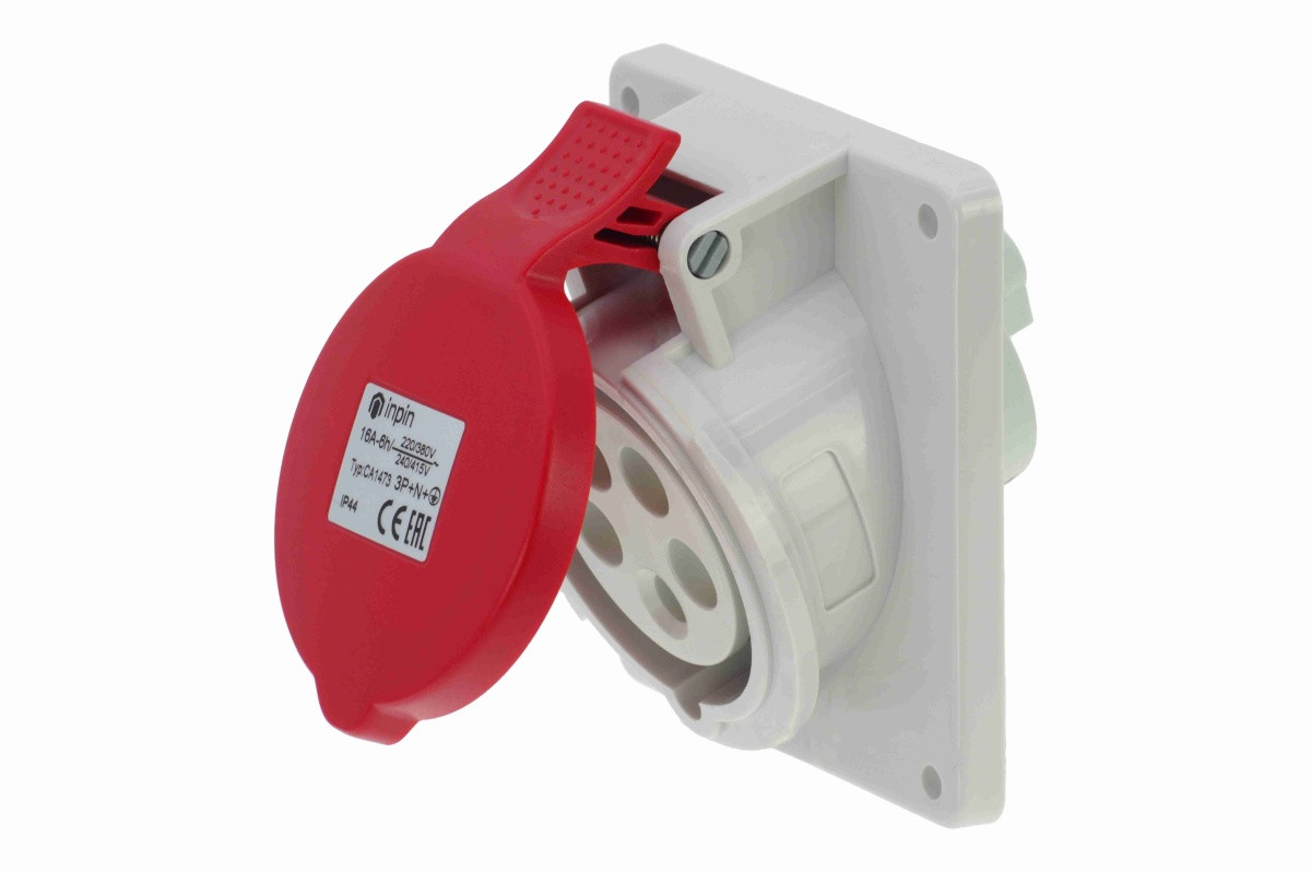 CA1473 INPIN Розетка встраиваемая наклонная 16A/400V/3P+N+E/IP44, фланец 92x100
