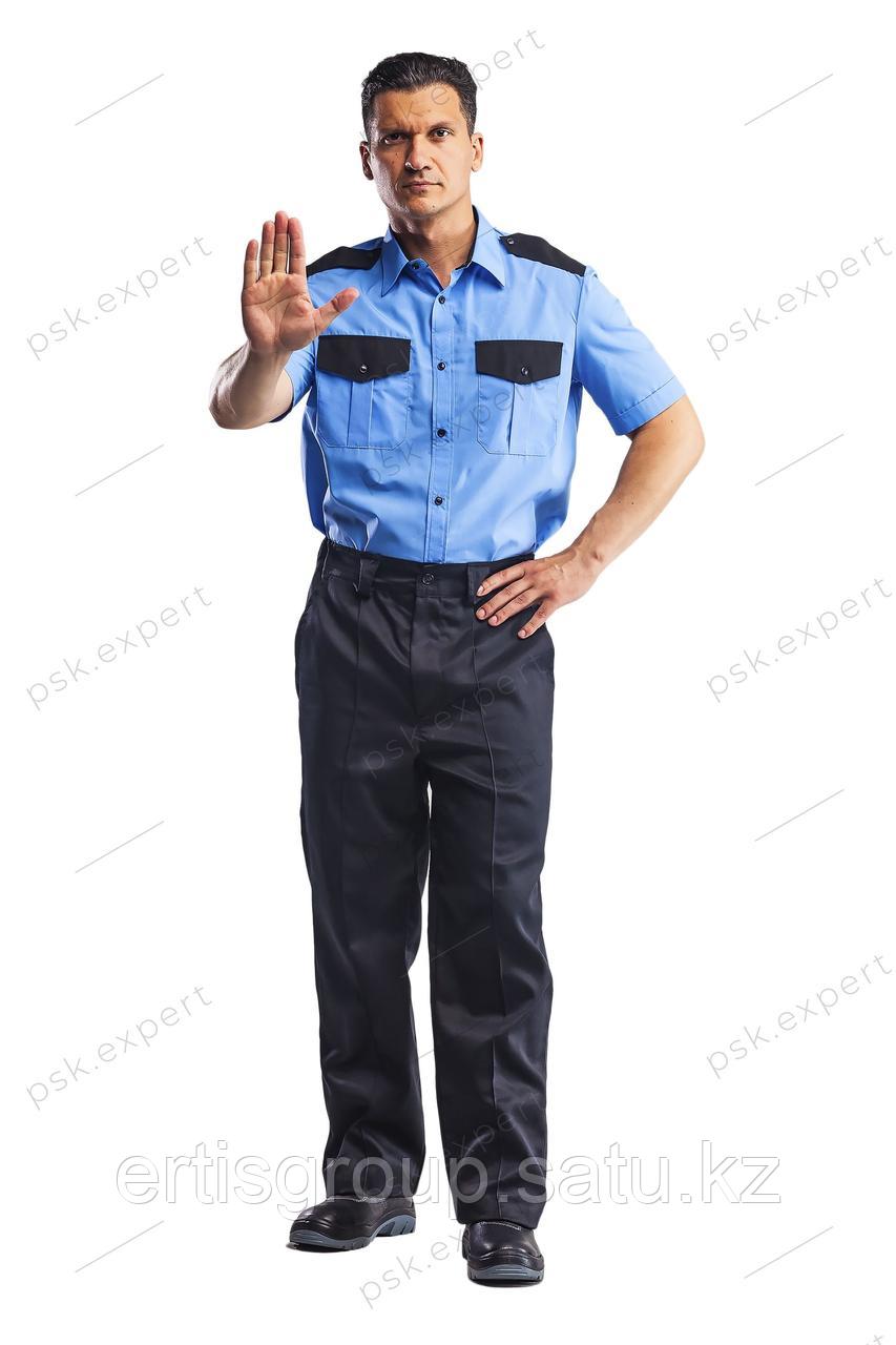 Рубашка рабочая мужская для охранника цвет голубой/черный - фото 1 - id-p115457532