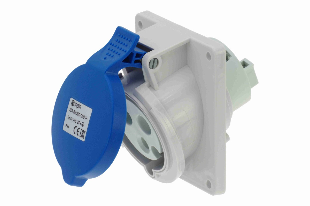 CA1492 INPIN Розетка встраиваемая наклонная 32A/230V/1P+N+E/IP44, фланец 92x100