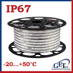 Светодиодная лента LED IP67 220В 3000К/ 6000К 100м (белая теплая/холодная, зеленая, красная, синяя, RGB)