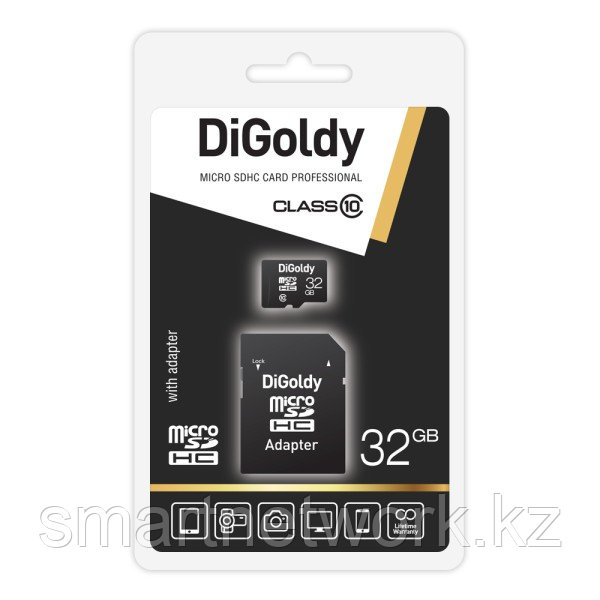 Карта памяти DiGoldy 32GB microSDHC Class10  с адаптером SD, шт