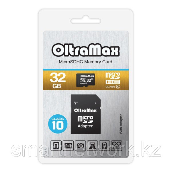 Карта памяти OltraMax 32GB microSDHC Class10 с адаптером SD, шт