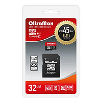 Карта памяти Oltramax 32GB microSDHC Class 10 UHS-1 Elite с адаптером SD 45 MB/s, шт