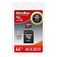 Карта памяти Oltramax 64GB microSDXC Class 10 UHS-1 Elite с адаптером SD 45 MB/s, шт