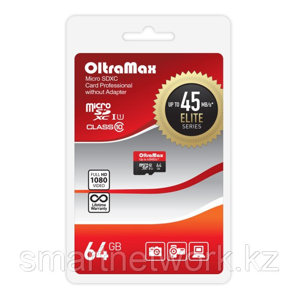 Карта памяти Oltramax 64GB microSDXC Class 10 UHS-1 Elite без адаптера SD 45 MB/s, шт