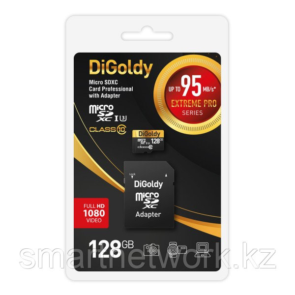 Карта памяти Digoldy 128GB microSDXC Class 10 UHS-1 Extreme Pro (U3) с адаптером SD 95 MB/s, шт - фото 1 - id-p115460107