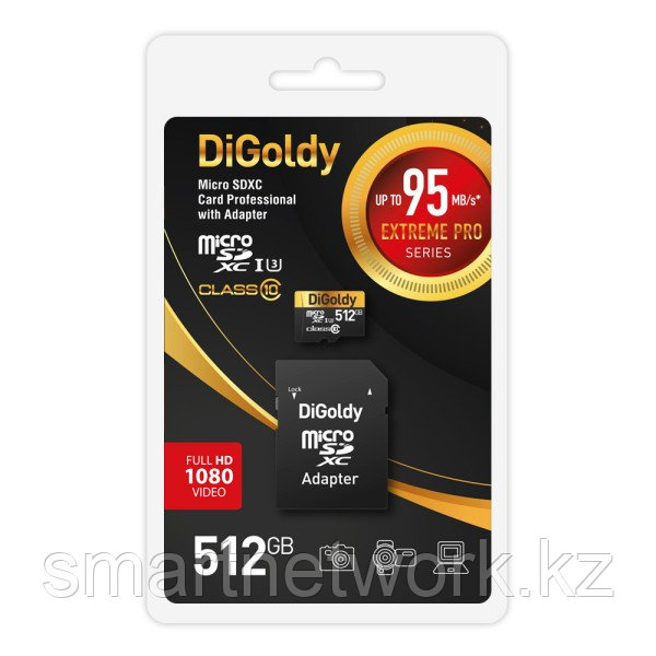 Карта памяти Digoldy 512GB microSDXC Class 10 UHS-1 Extreme Pro (U3) с адаптером SD 95 MB/s, шт - фото 1 - id-p115460126
