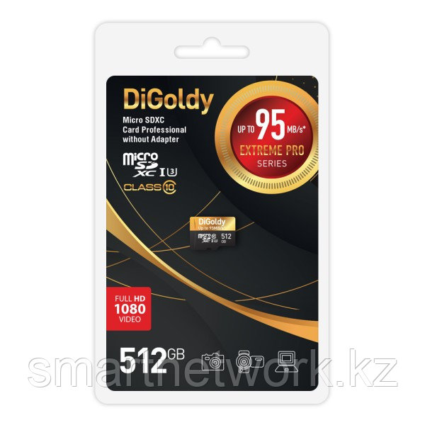 Карта памяти Digoldy 512GB microSDXC Class 10 UHS-1 Extreme Pro (U3) без адаптера SD 95 MB/s, шт - фото 1 - id-p115460127