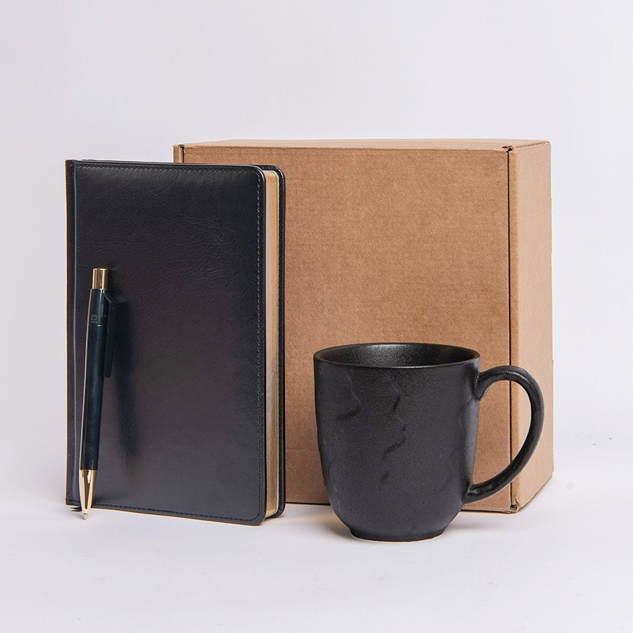 Набор подарочный DARKGOLD: кружка, ручка, бизнес-блокнот, коробка со стружкой - фото 1 - id-p115460543