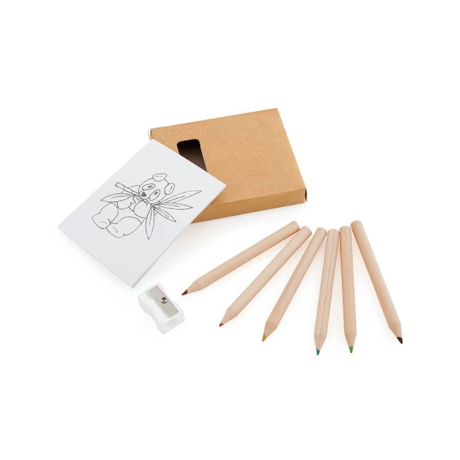 Набор цветных карандашей с раскрасками и точилкой "Figgy", 7,4х9х1,5см, дерево, картон, бумага - фото 1 - id-p115460667