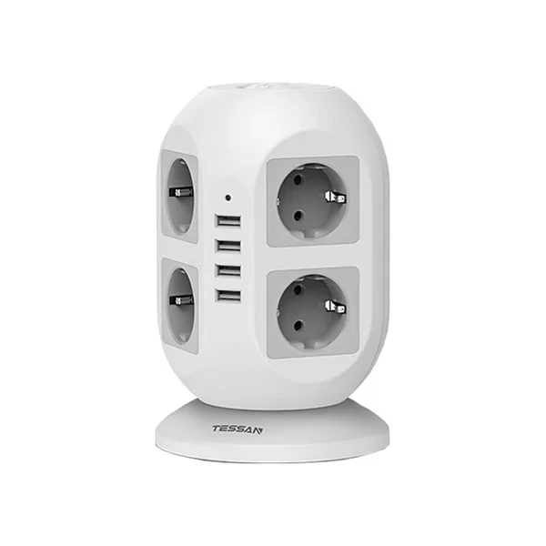 Tessan JW402 Сетевой фильтр 2м, 8 розеток, 4 USB, 2 кнопки питания, серый