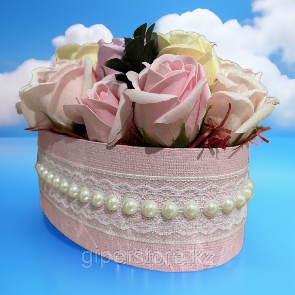 Мыльные розы в коробке "сердце" с декоративной лентой, 19 роз - фото 3 - id-p96581904
