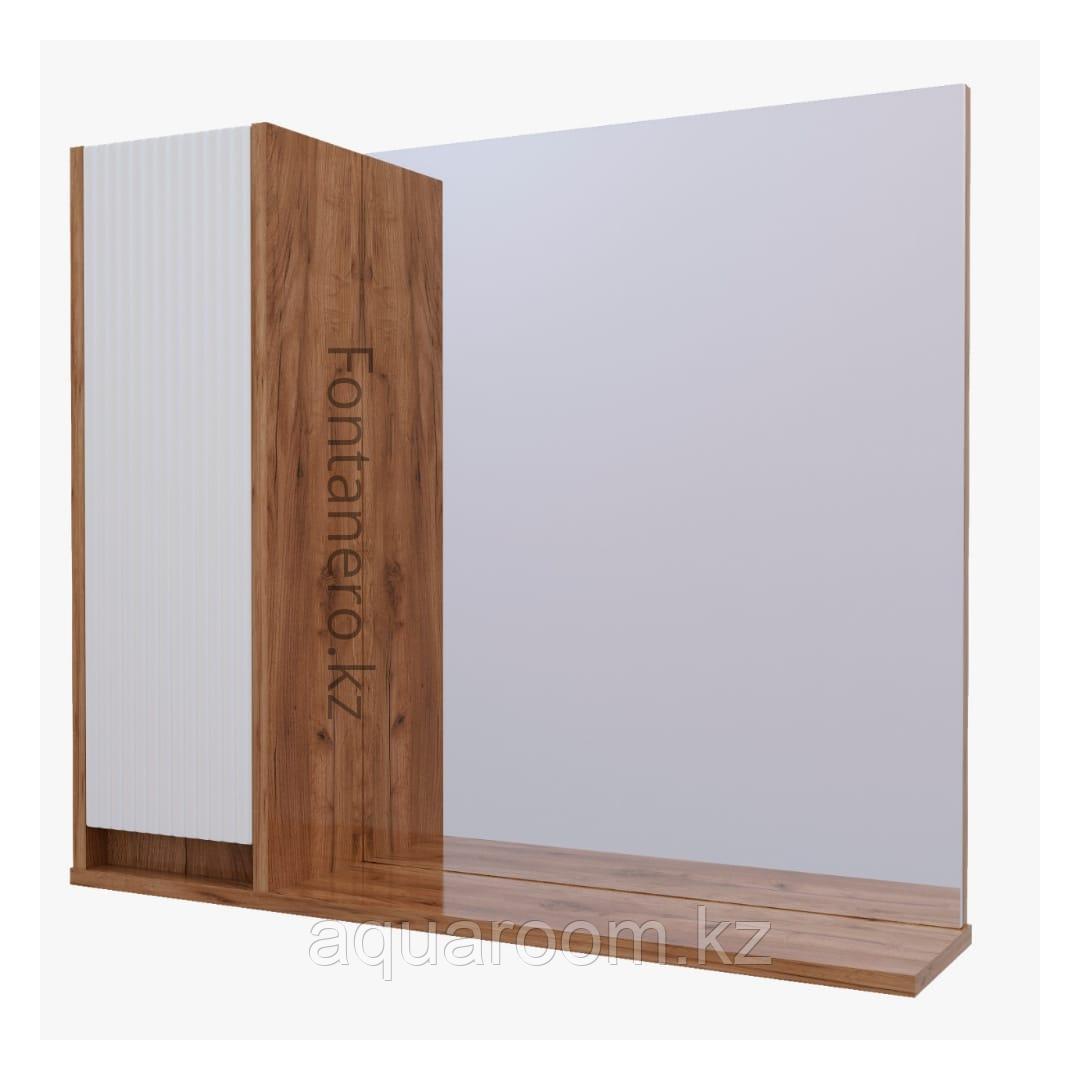 Шкаф навесной, 1 Дверь +  Зеркало, 800, коллекция (Эвелин, Дуб  Крафт Золотой, Молочный глянец)