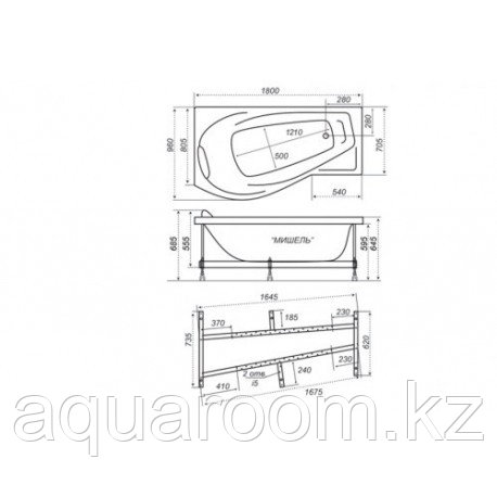 Ванна в комплекте с каркасом, лицевым экраном Triton Мишель 1800*960 левая обрезная (Россия) - фото 2 - id-p115499610