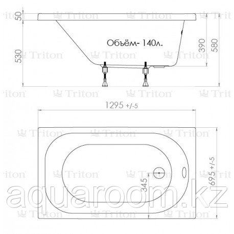 Акриловая ванна Triton Стандарт 130x70 - фото 2 - id-p115499624