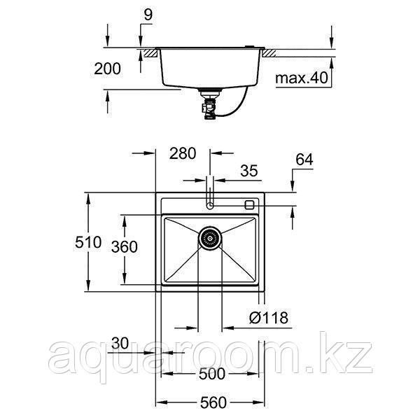 Мойка GROHE K700 с одной чашей, 560 x 510 мм, серый гранит GROHE 31651AT0 K700 60-C 56/51 1.0 - фото 4 - id-p115498965