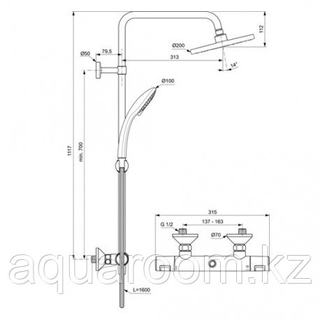 Душевая система Ideal Standard Ceratherm T25 A 7208 AA (200мм, 1 режим струи) - фото 3 - id-p115501019