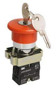 Кнопка управления LAY5-BS142 "Грибок" с ключом красная d22мм 240В 1р IEK