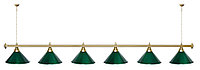 Лампа STARTBILLIARDS 6 пл. (плафоны зеленые,штанга хром,фурнитура золото)