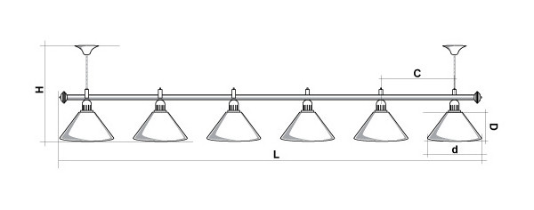 Лампа STARTBILLIARDS 6 пл. (плафоны синие,штанга хром,фурнитура хром) - фото 2 - id-p109377625